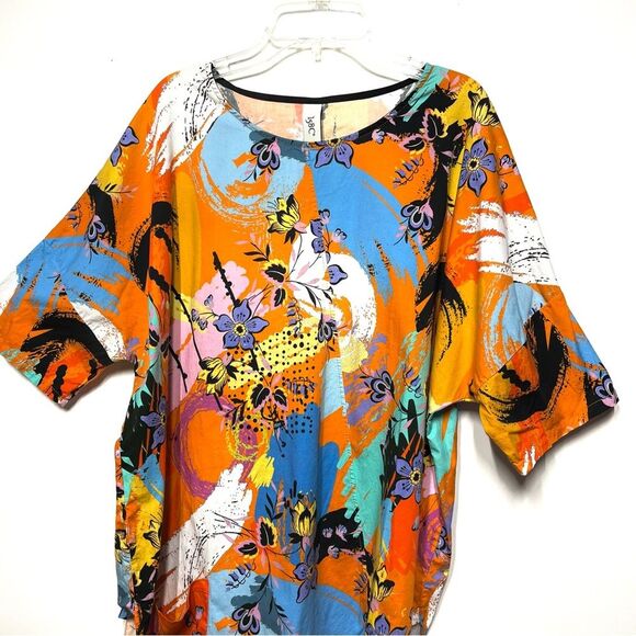 158C Asymmetrical Hem 3/4 Sleeve Abstract and Floral Print Tunic XL - Picture 14 of 14